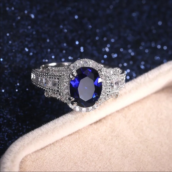 *NEW*925 Silver Sapphire Engagement Women’s Ring - Picture 4 of 6